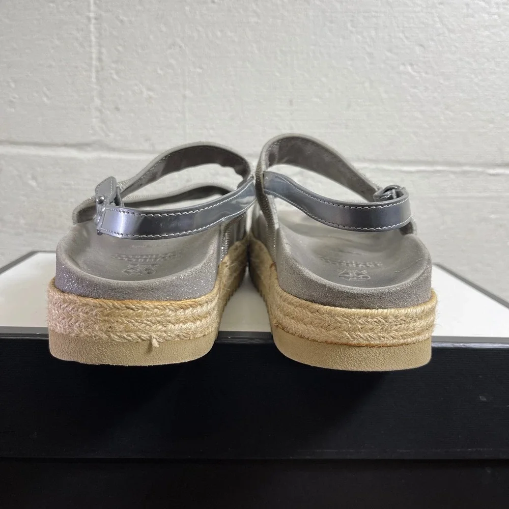Brunello Cucinelli Metallic Silver Beaded Strap Espadrille Sandals Women's‎ 6 US
